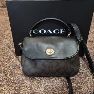 Authentic Coach marlie  Top Handle Satchel Blocked signature Canvas brown